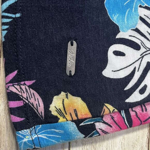 Girls Sleeveless Tropical Print Top W/ Black Ruffle Neckline And Buttons 12/14 L - Picture 9 of 9